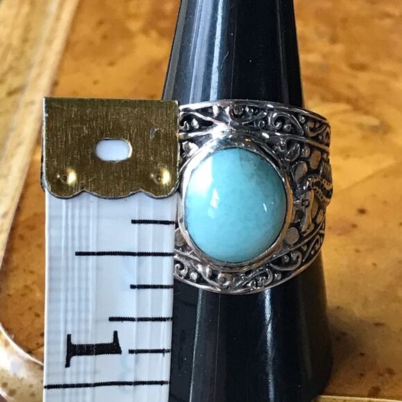 Natural Larimar Sterling Silver Seahorse Ring Size 9.25 - Picture 5 of 8